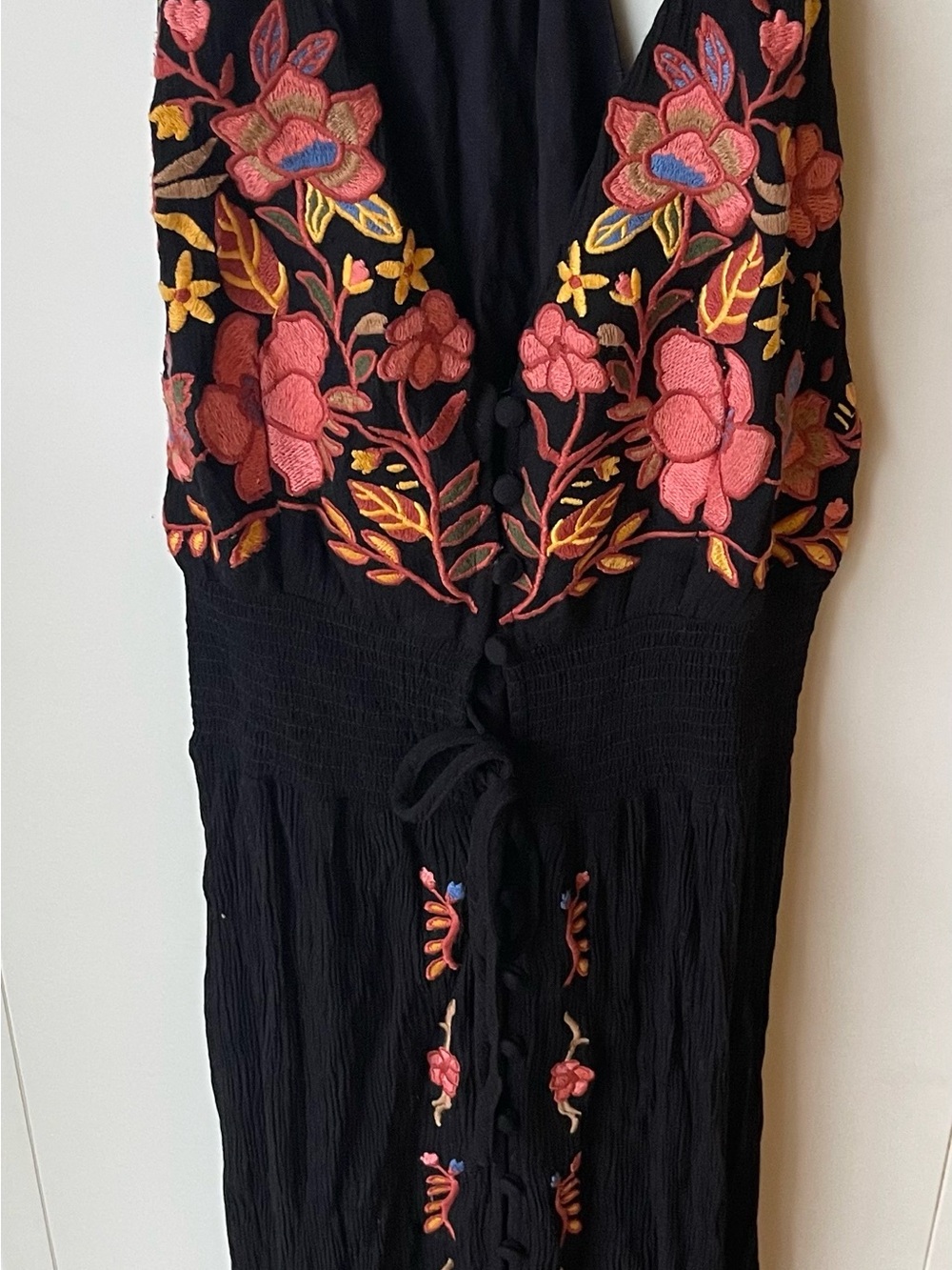 Forever 21 Black Maxi Dress with Pink & Yellow Floral Embroidery